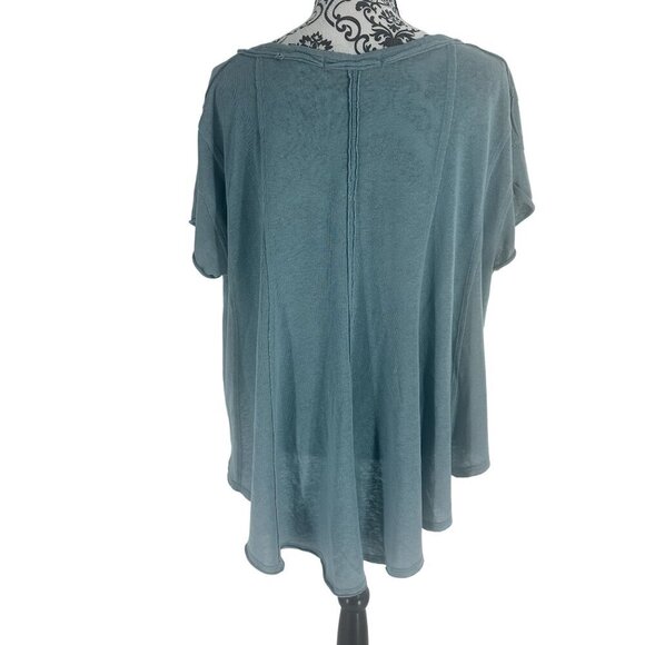 We The Free Blue Flowy V-Neck Short Sleeve Tunic Top Womens Size L - Picture 6 of 10